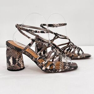 Sam Edelman Daffodil Taupe Snakeprint Ankle Wrap Block Heel Strappy Sandals Sz 9